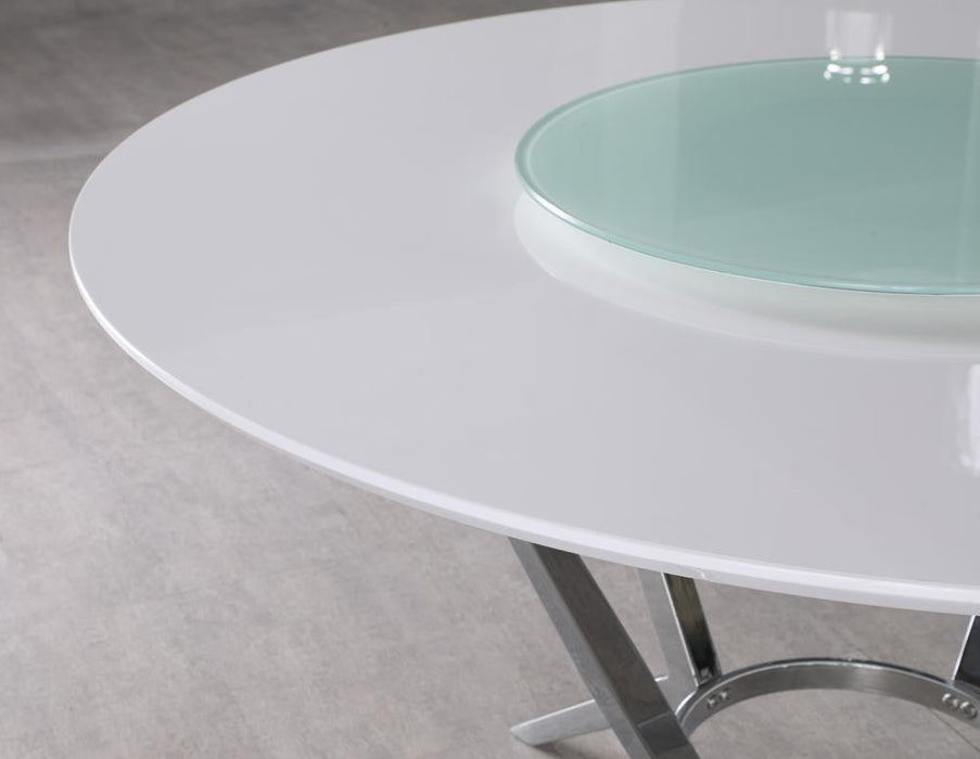 Abby Round Dining Table with Lazy Susan White and Chrome - Imperial Furniture (Las Vegas, NV) - Multi Location