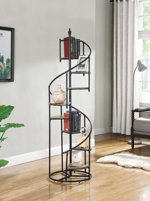 Roseglen 8-shelf Staircase Bookcase Rustic Brown and Black - Imperial Furniture (Las Vegas, NV) - Multi Location
