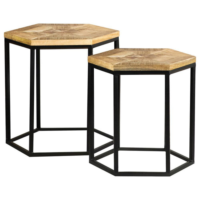Adger 2-piece Hexagon Nesting Tables Natural and Black - Imperial Furniture (Las Vegas, NV) - Multi Location