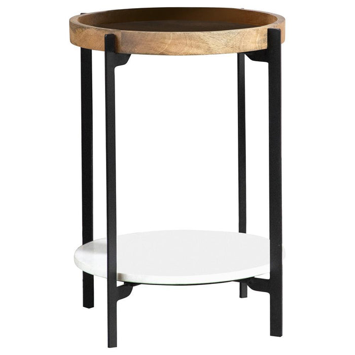 Adhvik Round Accent Table with Marble Shelf Natural and Black - Imperial Furniture (Las Vegas, NV) - Multi Location