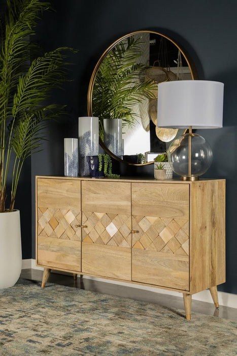 Alyssum Checkered Pattern 3-door Accent Cabinet Natural - Imperial Furniture (Las Vegas, NV) - Multi Location