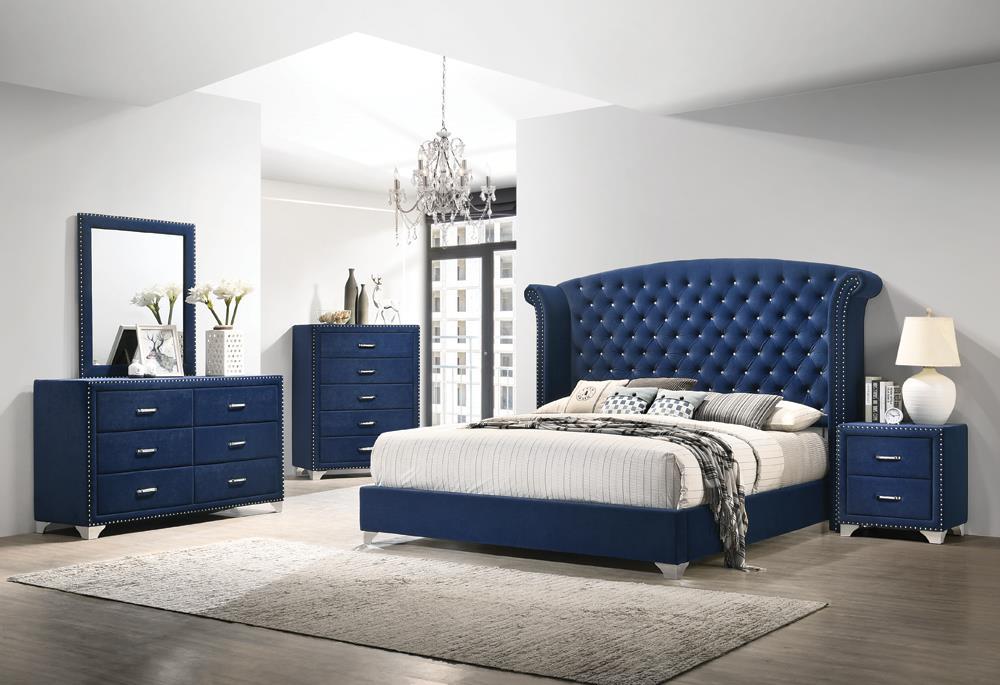 Melody California King, Eastren King, Queen Wingback Upholstered Bed Pacific Blue & Grey - Imperial Furniture (Las Vegas, NV) - Multi Location