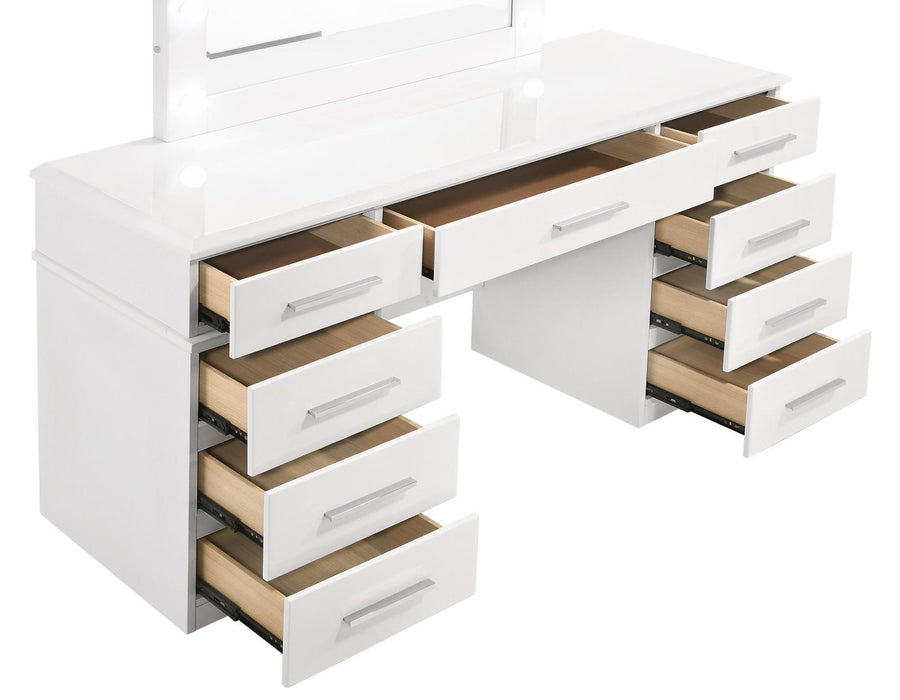 Felicity 9-drawer Vanity Desk with Lighted Mirror Glossy White - Imperial Furniture (Las Vegas, NV) - Multi Location