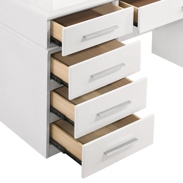 Felicity 9-drawer Vanity Desk with Lighted Mirror Glossy White - Imperial Furniture (Las Vegas, NV) - Multi Location