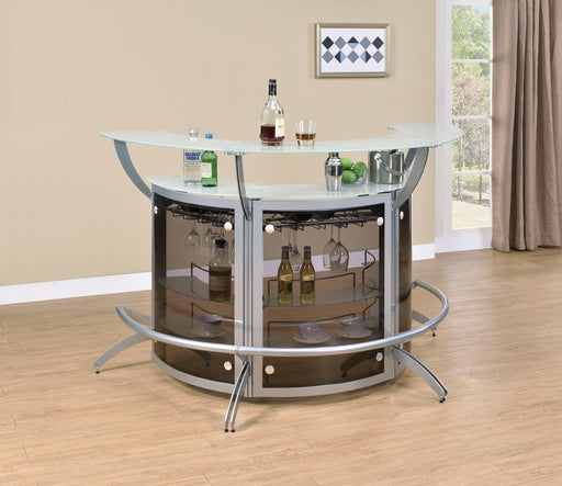 Dallas 2-shelf Curved Home Bar Silver and Frosted Glass (Set of 3) - Imperial Furniture (Las Vegas, NV) - Multi Location