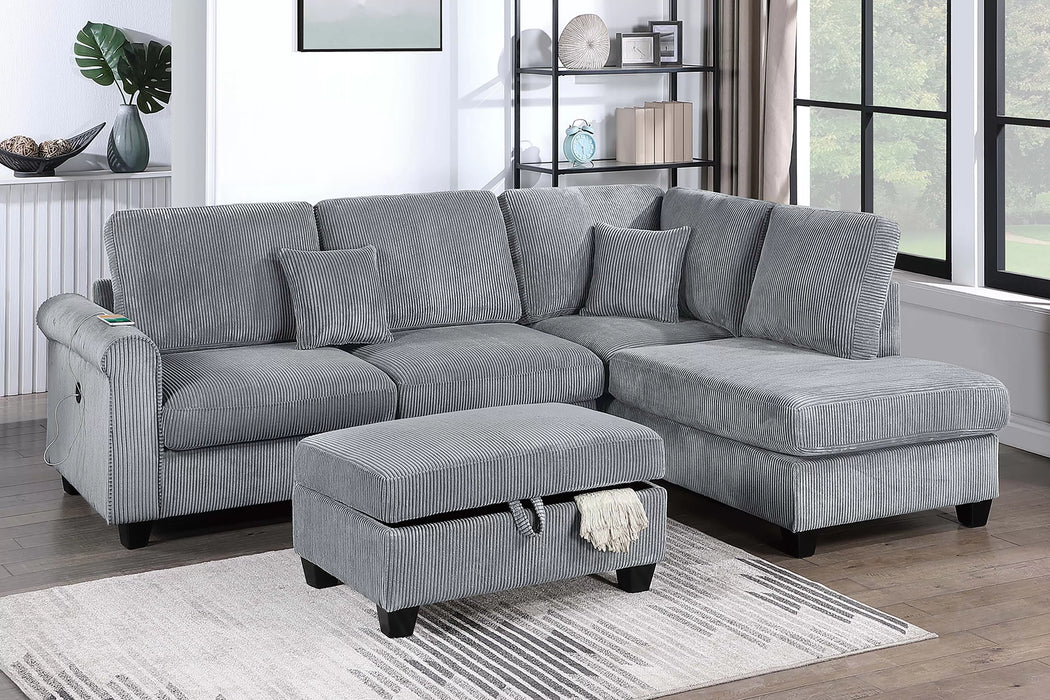 Modern Corduroy Chaise Sectional with Storage Ottoman - Imperial Furniture (Las Vegas, NV) - Multi Location