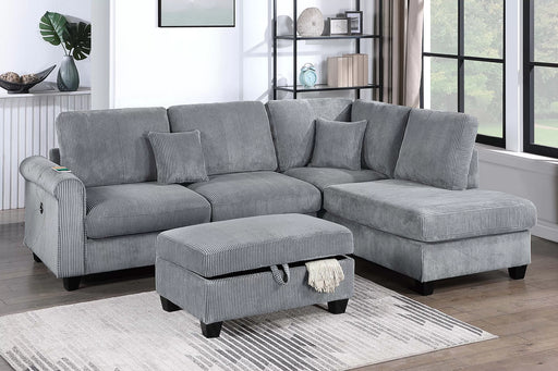 Modern Corduroy Chaise Sectional with Storage Ottoman - Imperial Furniture (Las Vegas, NV) - Multi Location