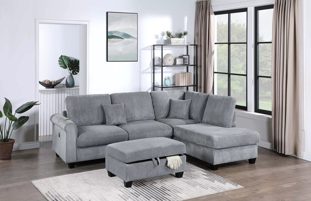 Modern Corduroy Chaise Sectional with Storage Ottoman - Imperial Furniture (Las Vegas, NV) - Multi Location