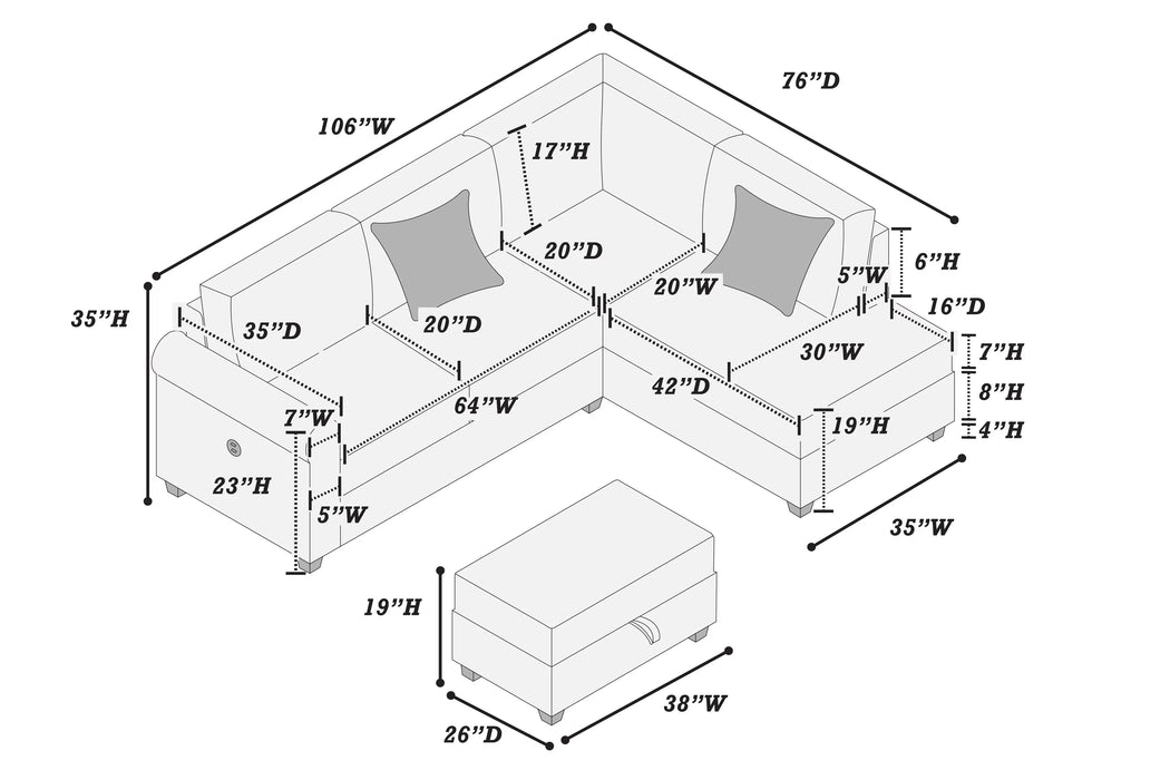 Modern Corduroy Chaise Sectional with Storage Ottoman - Imperial Furniture (Las Vegas, NV) - Multi Location