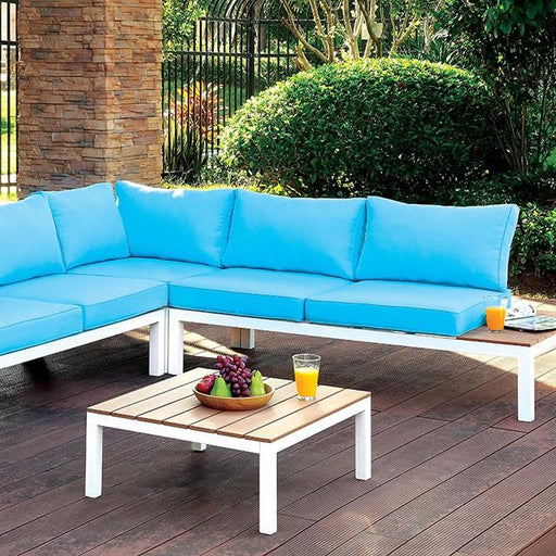 WINONA White/Oak/Blue Patio Sectional w/ Table - Imperial Furniture (Las Vegas, NV) - Multi Location
