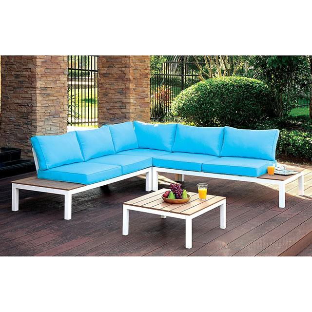 WINONA White/Oak/Blue Patio Sectional w/ Table - Imperial Furniture (Las Vegas, NV) - Multi Location