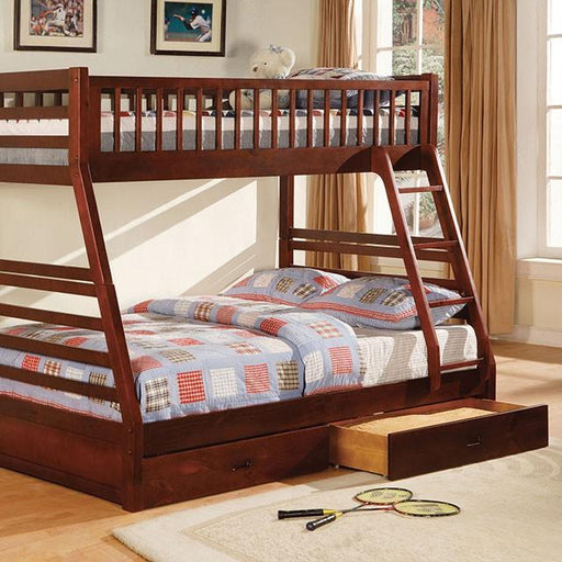 California II Cherry Twin/Full Bunk Bed w/ 2 Drawers Cherry, Walnut, Grey, &Oak - Imperial Furniture (Las Vegas, NV) - Multi Location