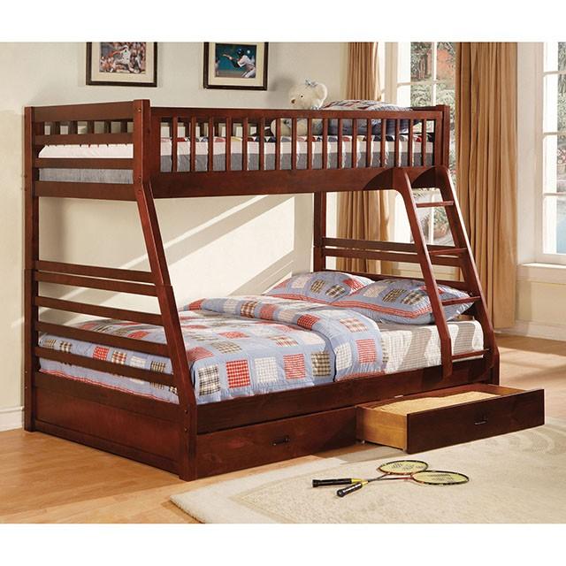 California II Cherry Twin/Full Bunk Bed w/ 2 Drawers Cherry, Walnut, Grey, &Oak - Imperial Furniture (Las Vegas, NV) - Multi Location
