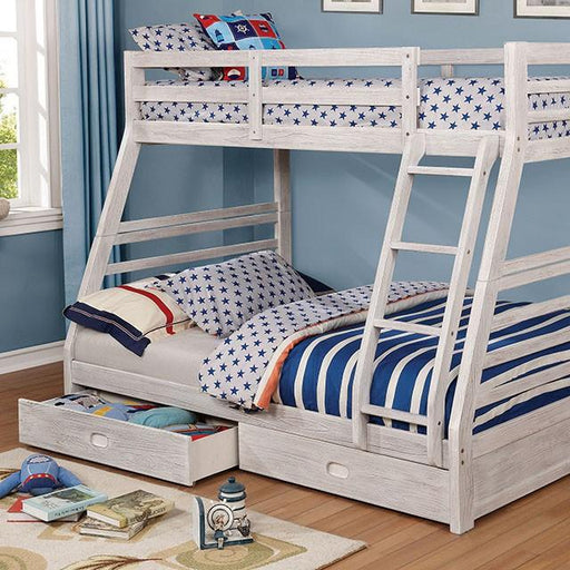 California III Wire-Brushed White Twin/Full Bunk Bed w/ 2 Drawers - Imperial Furniture (Las Vegas, NV) - Multi Location