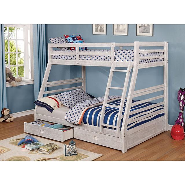 California III Wire-Brushed White Twin/Full Bunk Bed w/ 2 Drawers - Imperial Furniture (Las Vegas, NV) - Multi Location