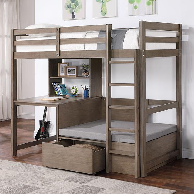 CALLISTUS Twin Workstation Loft Bed, White & Gray - Imperial Furniture (Las Vegas, NV) - Multi Location