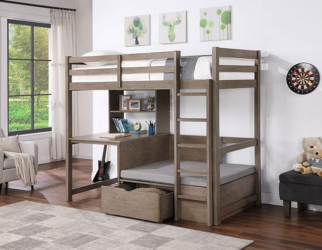 CALLISTUS Twin Workstation Loft Bed, White & Gray - Imperial Furniture (Las Vegas, NV) - Multi Location