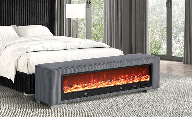Elnath Bench w/ Visual Wood Log Fireplace Gray - Imperial Furniture (Las Vegas, NV) - Multi Location