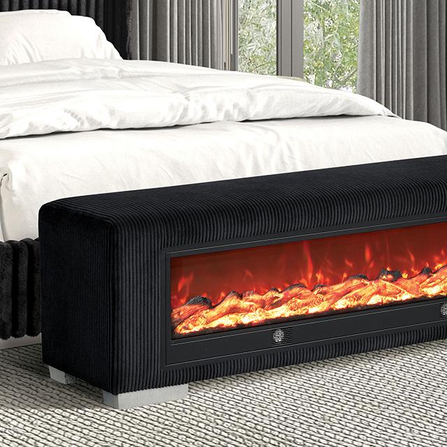 Elnath Bench w/ Visual Wood Log Fireplace Gray - Imperial Furniture (Las Vegas, NV) - Multi Location