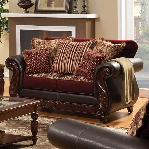 Franklin Burgundy/Espresso Love Seat, Burgundy - Imperial Furniture (Las Vegas, NV) - Multi Location