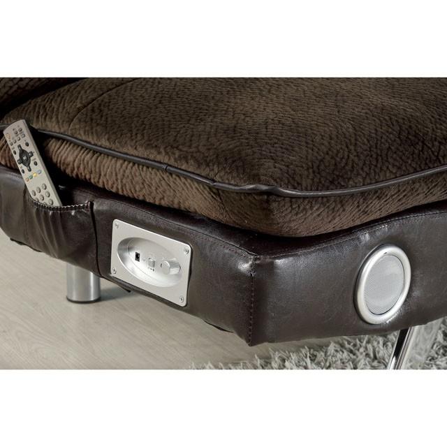 GALLAGHER Dark Brown/Chrome Futon Sofa w/ Bluetooth Speaker, Brown - Imperial Furniture (Las Vegas, NV) - Multi Location