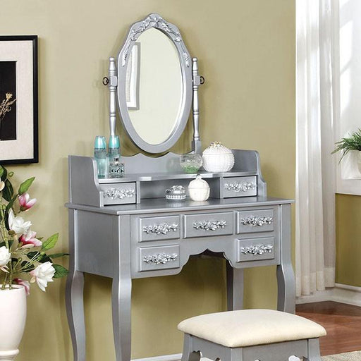 Harriet Silver Vanity w/ Stool - Imperial Furniture (Las Vegas, NV) - Multi Location