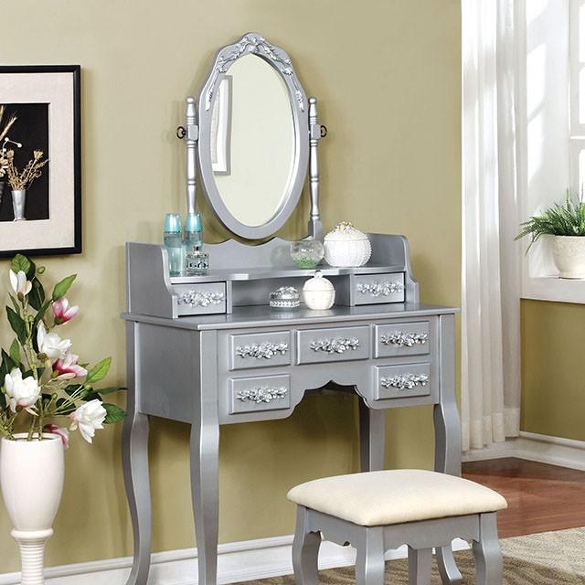 Harriet Silver Vanity w/ Stool - Imperial Furniture (Las Vegas, NV) - Multi Location