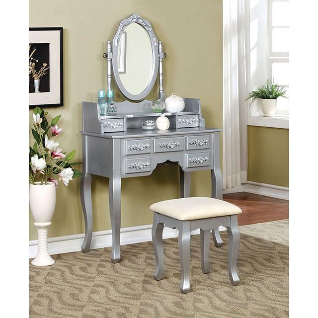 Harriet Silver Vanity w/ Stool - Imperial Furniture (Las Vegas, NV) - Multi Location