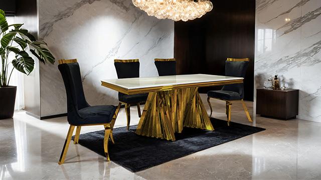 Basilicata 7 Pc Dining Table Set Chrome & Gold 5 - Imperial Furniture (Las Vegas, NV) - Multi Location
