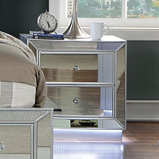 BELLADONNA Night Stand w/ LED & USB, Silver - Imperial Furniture (Las Vegas, NV) - Multi Location