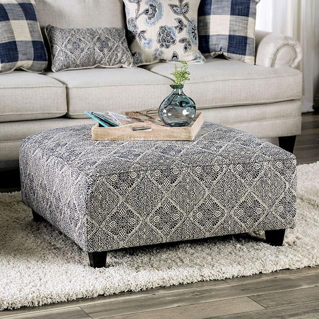 Nash Ivory/Navy Ottoman - Imperial Furniture (Las Vegas, NV) - Multi Location