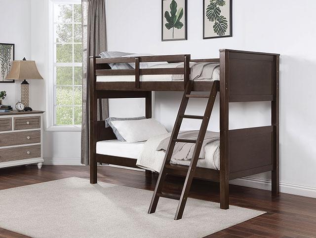 STAMOS Full/Full, Twin/Full, & Twin/twin Bunk Bed, Walnut - Imperial Furniture (Las Vegas, NV) - Multi Location