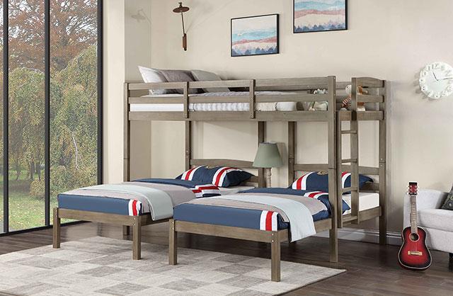 HORTENSE Triple Twin Bunk Bed, W. Gray - Imperial Furniture (Las Vegas, NV) - Multi Location