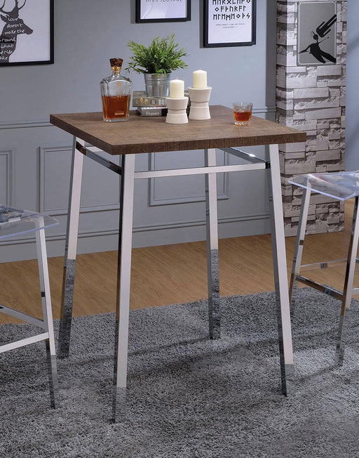Acme Furniture Nadie Square Bar Table in Chrome and Oak 72595 - Imperial Furniture (Las Vegas, NV) - Multi Location
