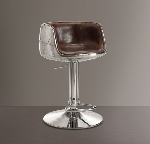 Brancaster Vintage Brown Top Grain Leather & Aluminum Adjustable Stool (1Pc) - Imperial Furniture (Las Vegas, NV) - Multi Location