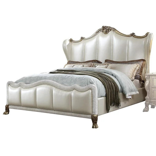 Acme Furniture Dresden II King Bed in Pearl White PU & Gold Patina 27817EK - Imperial Furniture (Las Vegas, NV) - Multi Location