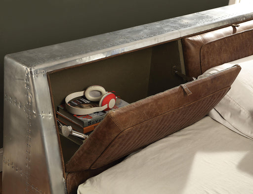 Brancaster Retro Brown Top Grain Leather & Aluminum Queen Bed - Imperial Furniture (Las Vegas, NV) - Multi Location
