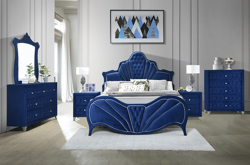 Dante Blue Velvet Eastern King Bed - Imperial Furniture (Las Vegas, NV) - Multi Location