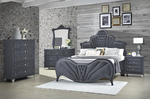 Dante Gray Velvet Queen Bed - Imperial Furniture (Las Vegas, NV) - Multi Location