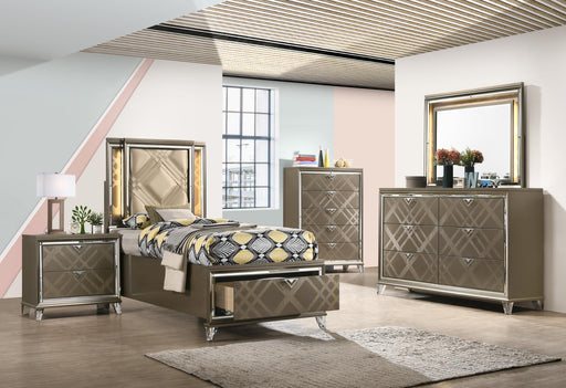 Skylar LED, PU & Dark Champagne Twin Bed (Storage & LED) - Imperial Furniture (Las Vegas, NV) - Multi Location