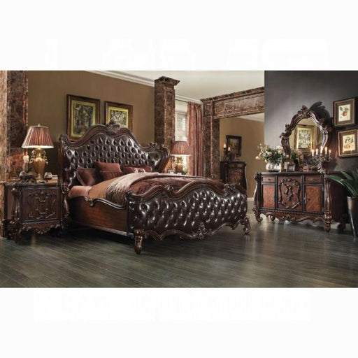 Versailles 2-Tone Dark Brown PU & Cherry Oak Eastern King Bed - Imperial Furniture (Las Vegas, NV) - Multi Location