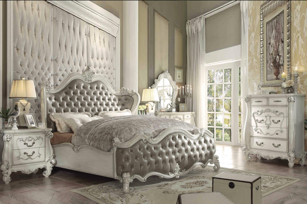 Versailles Vintage Gray PU & Bone White Queen Bed - Imperial Furniture (Las Vegas, NV) - Multi Location