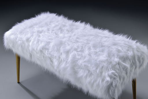 Bagley II White Faux Fur & Gold Bench - Imperial Furniture (Las Vegas, NV) - Multi Location