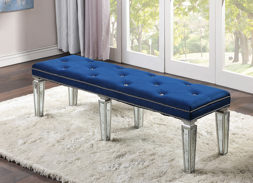 Varian Blue Velvet & Mirrored Bench - Imperial Furniture (Las Vegas, NV) - Multi Location