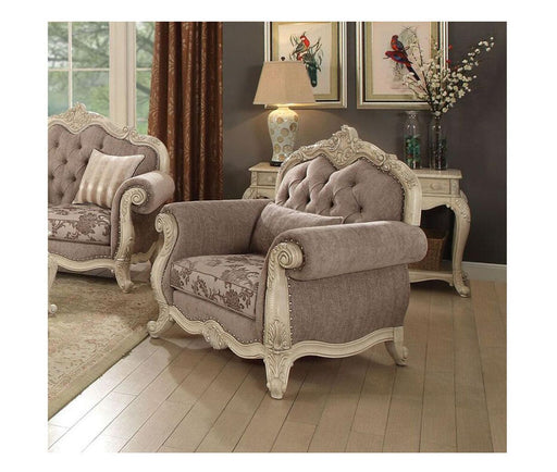 Acme Ragenardus Chair with 1 Pillow in Gray Fabric & Antique White 56022 - Imperial Furniture (Las Vegas, NV) - Multi Location