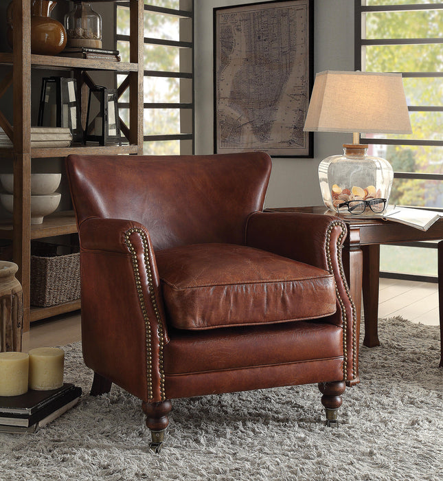 Leeds Vintage Dark Brown Top Grain Leather Accent Chair - Imperial Furniture (Las Vegas, NV) - Multi Location