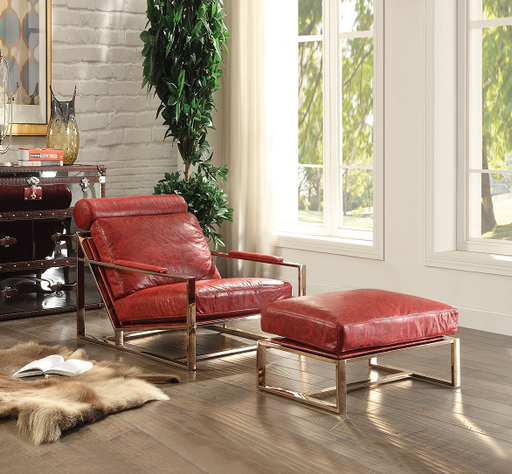Quinto Antique Red Top Grain Leather & Stainless Steel Accent Chair - Imperial Furniture (Las Vegas, NV) - Multi Location