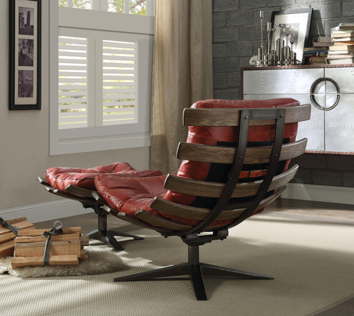 Gandy Antique Red Top Grain Leather Chair & Ottoman (2Pc Pk) - Imperial Furniture (Las Vegas, NV) - Multi Location