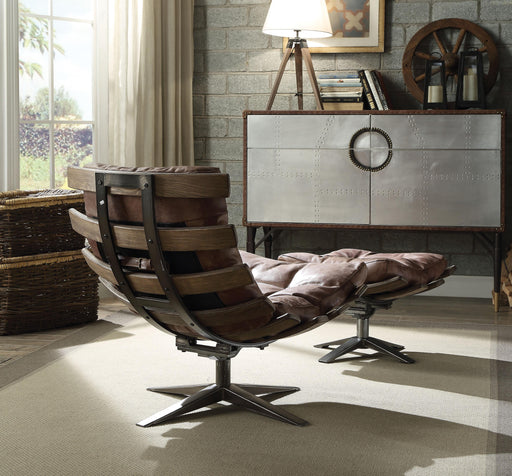 Gandy Retro Brown Top Grain Leather Chair & Ottoman (2Pc Pk) - Imperial Furniture (Las Vegas, NV) - Multi Location