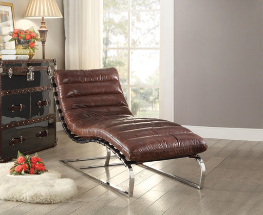 Qortini Vintage Dark Brown Top Grain Leather & Stainless Steel Chaise - Imperial Furniture (Las Vegas, NV) - Multi Location